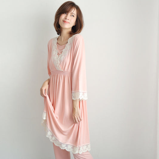 Pijama de Maternidad y Lactancia Japonés con Encaje - Conjunto Postparto - Image 2