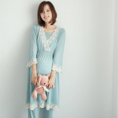 Pijama de Maternidad y Lactancia Japonés con Encaje - Conjunto Postparto - Image 4