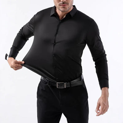 Camisa Elástica sin Costuras para Hombre Talla Grande - Manga Larga Antirruga