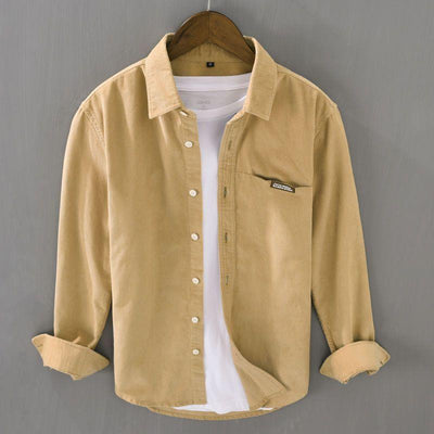 Camisa de Pana Manga Larga Estilo Japonés para Hombre - Colores Sólidos Primavera Otoño - Image 8