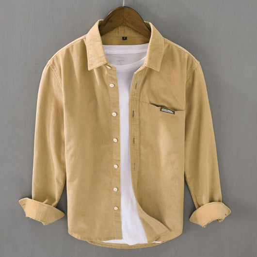 Camisa de Pana Manga Larga Estilo Japonés para Hombre - Colores Sólidos Primavera Otoño - Image 8