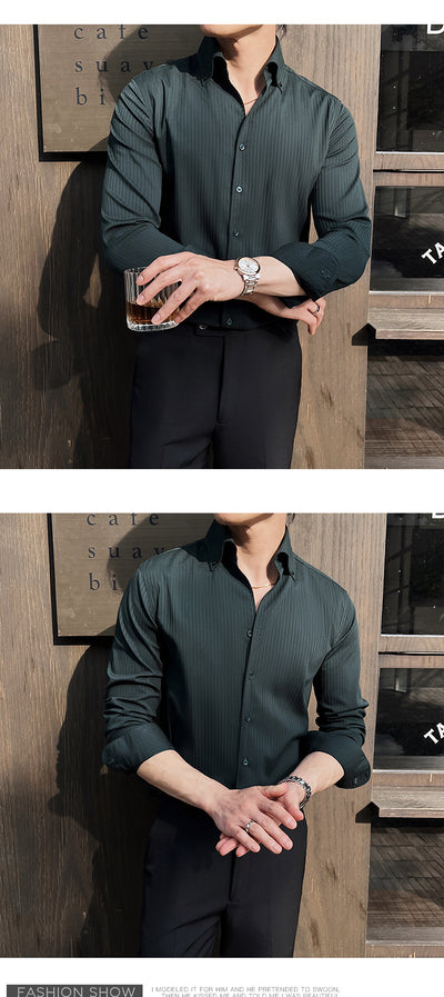 Camisa de Manga Larga con Rayas Oscuras Cuello en V para Hombre - Image 13