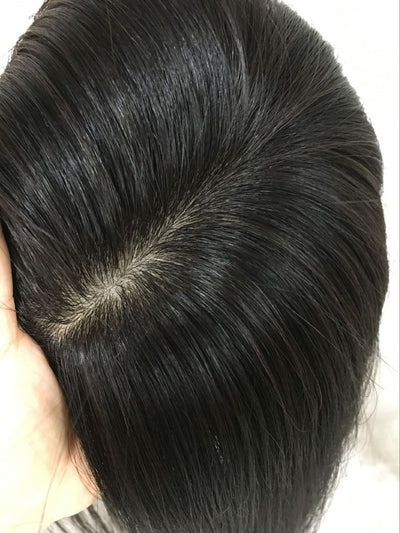 Pieza de cabello tejido a mano con red de diamante - Cabello humano 100% - Image 3