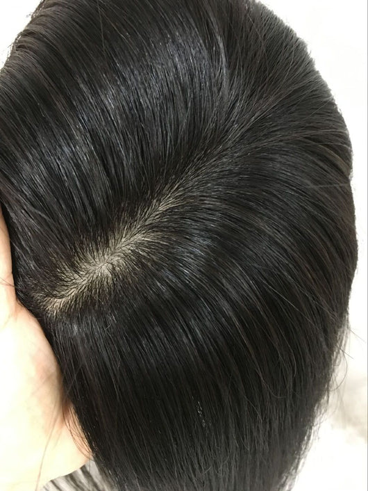 Pieza de cabello tejido a mano con red de diamante - Cabello humano 100% - Image 3