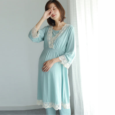 Pijama de Maternidad y Lactancia Japonés con Encaje - Conjunto Postparto - Image 3