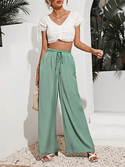 Pantalones Anchos de Talle Alto con Cintura Elástica Ajustable - Image 18