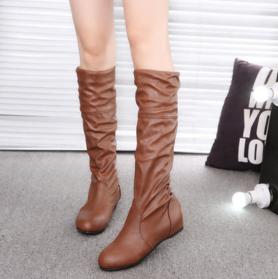 Botas Altas de Cuero con Pliegues en Colores Sólidos - Image 8