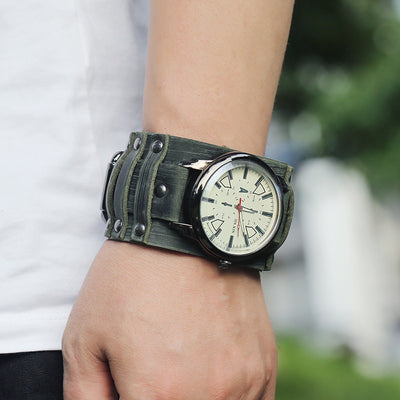 Pulsera de Cuero Vintage Ajustable con Reloj Punk para Hombres - Image 16