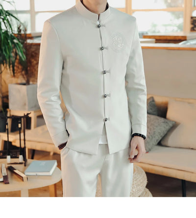 Traje Chino Tradicional Bordado Slim Fit con Cuello Mao - Image 18