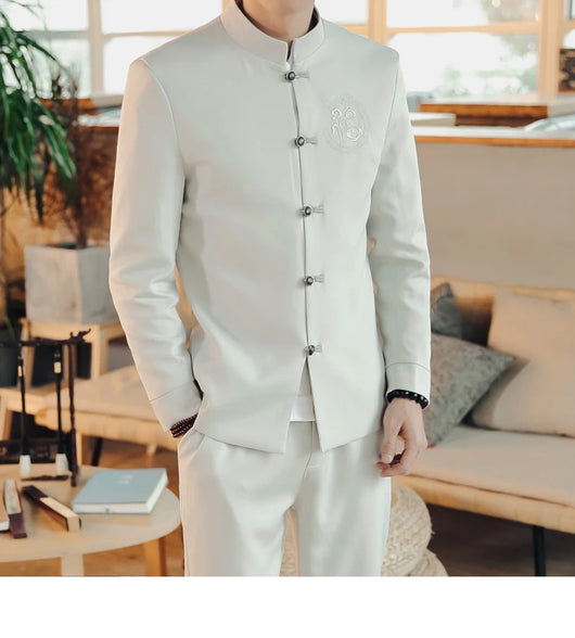 Traje Chino Tradicional Bordado Slim Fit con Cuello Mao - Image 18