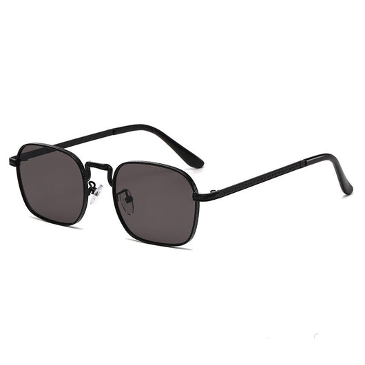 Gold frame square-oval sunglasses with gradient black and grey lenses and black temple tips on a white background. - Image 3