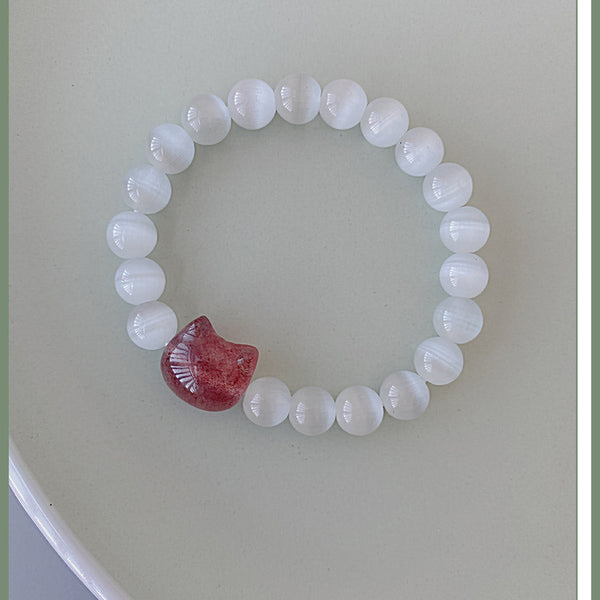 Pulsera Ojo de Gato Perla Blanca para Mujer
