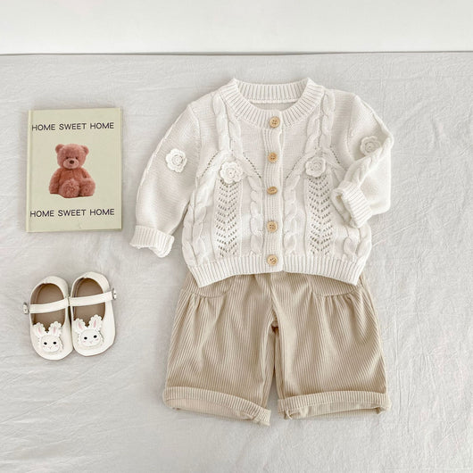 Chaqueta de Punto Tejida a Mano con Flores para Bebé Niña - Algodón Puro - Image 10