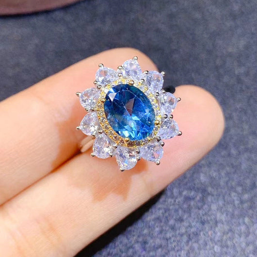 Anillo de Topacio Azul Natural - Diseño Personalidad para Mujer - Image 16