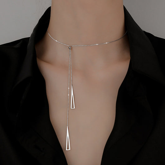 Collar de Plata Esterlina con Triángulo Geométrico Ajustable para Mujer - Image 3