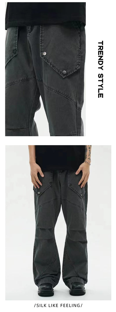 Pantalones Sueltos Efecto Lavado Negro con Bolsillos Grandes y Bota Acampanada - Image 13