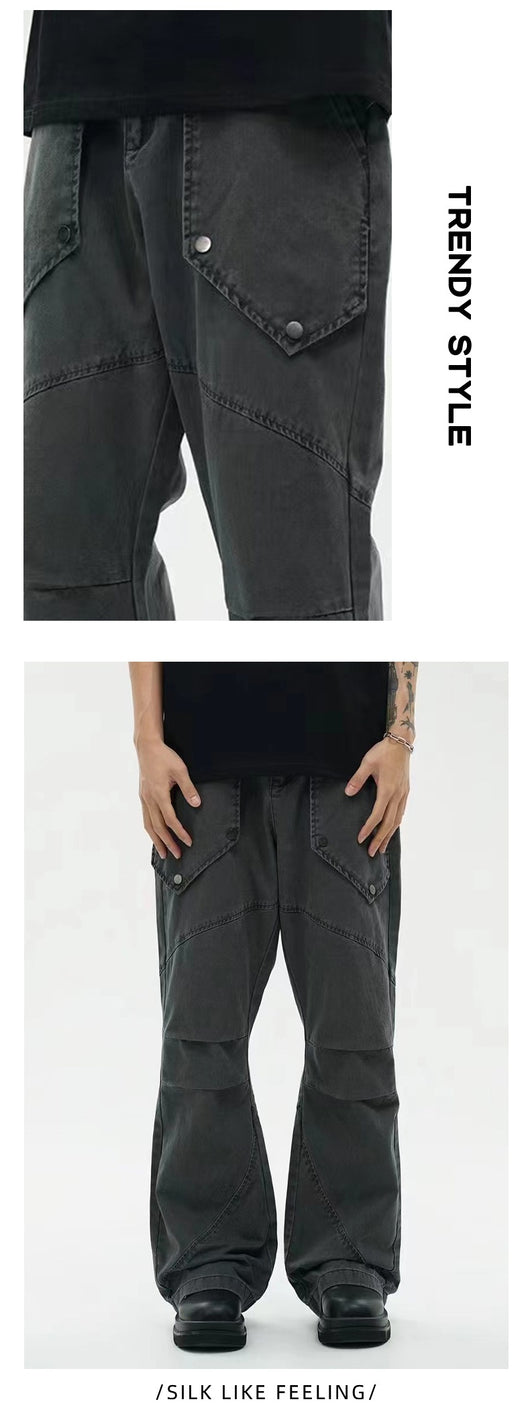 Pantalones Sueltos Efecto Lavado Negro con Bolsillos Grandes y Bota Acampanada - Image 13