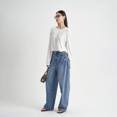 Pantalones Vaqueros Azul Desteñido Holgados Premium para Mujer - Image 3