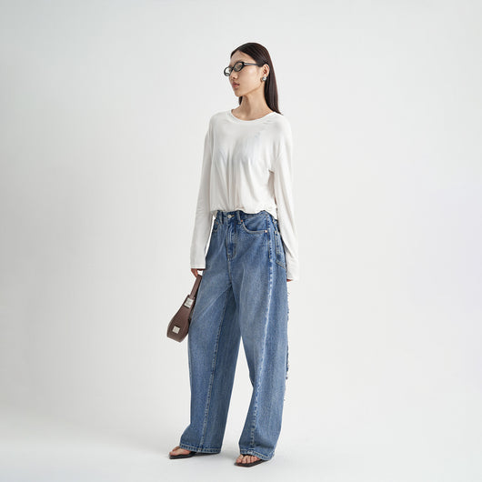 Pantalones Vaqueros Azul Desteñido Holgados Premium para Mujer - Image 3