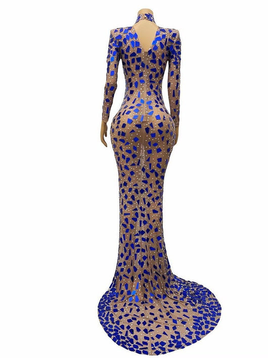 Vestido Elegante Cuello Alto Azul para Banquete y Eventos Formales - Image 4