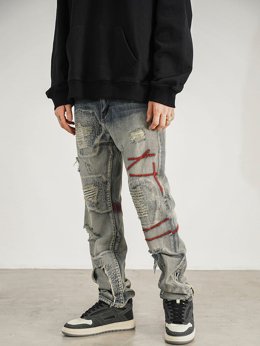 Jeans Rectos Rojo con Parches - Estilo Urbano Moderno - Image 11