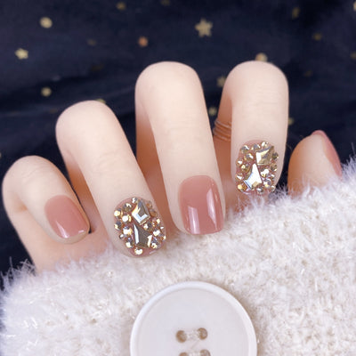 Uñas Postizas Diamantadas en Oro Champagne - Diseño Completo y Listo para Usar - Image 8