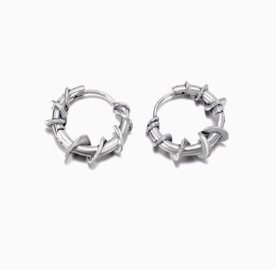 Aretes de Plata Esterlina S925 con Diseño de Espinas Retorcidas - Estilo Hip Hop Masculino - Image 5