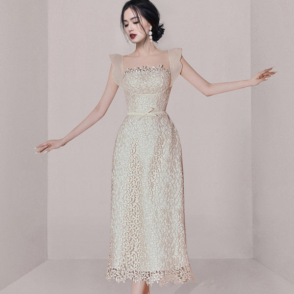 Vestido Patchwork de Encaje Cintura Alta - Diseño Temperamento Grupal