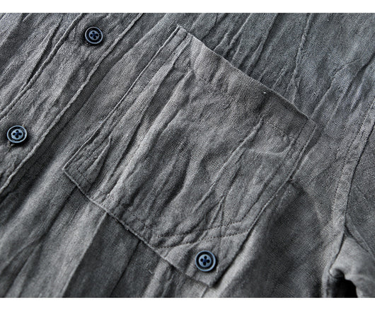Camisa de Lino Retro con Cuello Mao - Comodidad y Estilo Clásico - Image 17