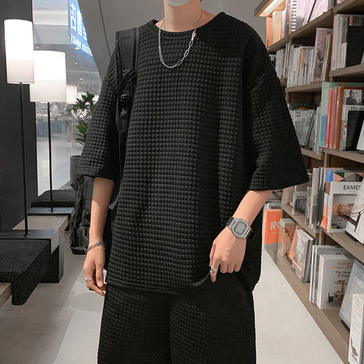 Playera Holgada de Algodón Waffle con Mangas Cortas Estilo Japonés - Image 10
