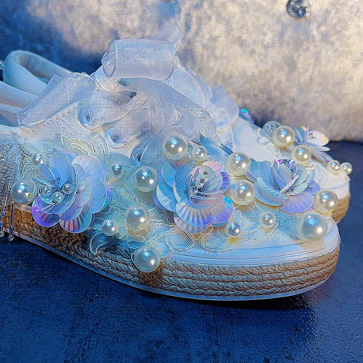 Zapatos Casuales de Lona para Mujer con Perlas y Strass Primavera - Image 14