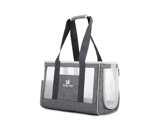 Navy blue portable pet carrier bag with mesh windows, top handles, and a side pocket for small dogs or cats. - Image 17