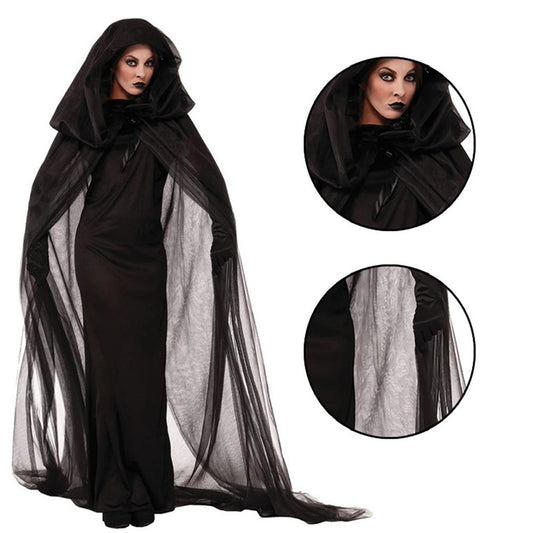 Disfraz de Bruja Gótica Largo Negro - Vestido de Vampira para Halloween y Día de Muertos