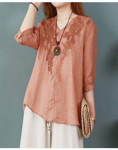 Blusa Larga Atrás Corta Adelante de Algodón y Lino con Bordado para Mujer - Image 20