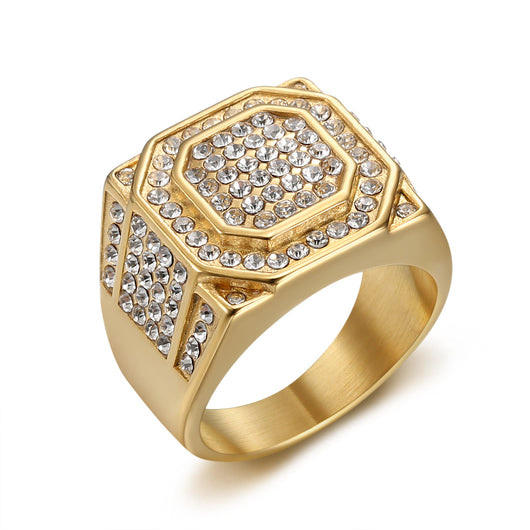 Anillo de Acero Titanio Chapado en Oro con Cristales para Hombre - Image 3