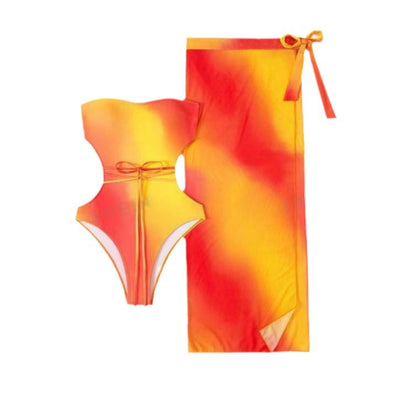 Blue ombre one-piece swimsuit with side cutouts and a matching blue ombre sarong with tie closure. - Image 6