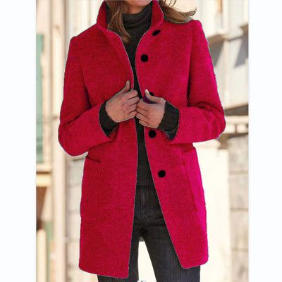 Abrigo de Lana con Cuello de Pie y Bolsillos - Casual para Otoño Invierno - Image 8