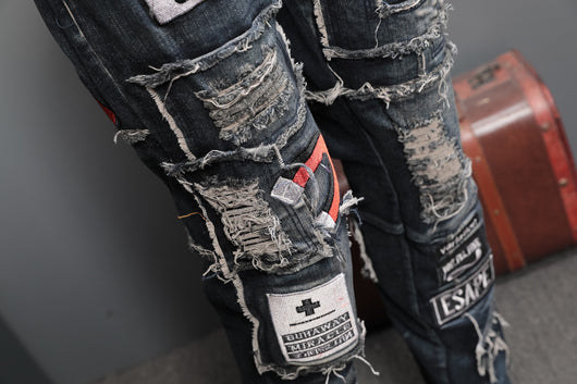 Jeans Rotos con Parches Bordados para Hombre - Image 5