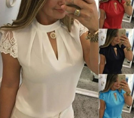 Camisa de Cuello Parado con Detalles de Encaje en Mangas - Image 15