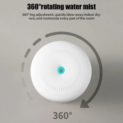 Pink portable humidifier with a blue LED light band, emitting fine mist, on a white pedestal. - Image 14