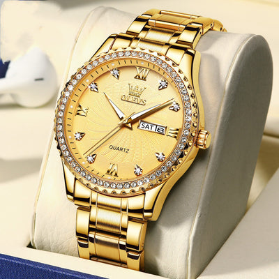 Reloj de Negocios Acero Inoxidable con Diamantes, Resistente al Agua y Calendario - Image 7