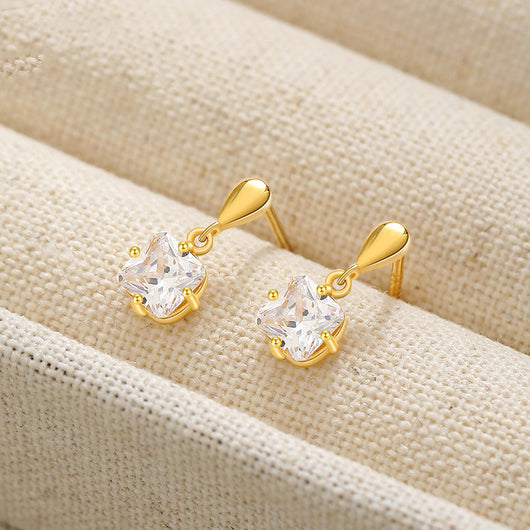 Aretes de Plata 925 Elegantes con Diamante Cuadrado en Forma de Gota - Image 18