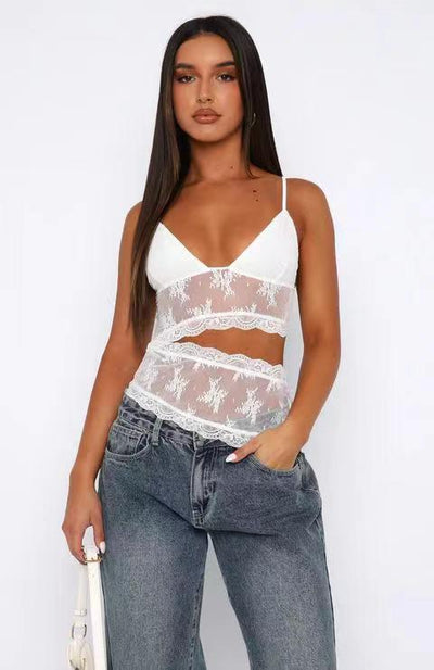Bralette Espalda Descubierta con Encaje - Top Tirante Fino Cuello V Colores Pastel - Image 5