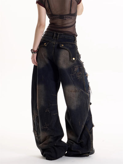 Jeans Rotos Tie-Dye Negro Estilo Retro Hot Girl - Image 10