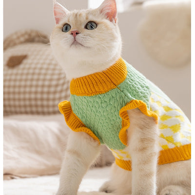 Suéter Tejido de Piña con Bloques de Color para Gatos y Mascotas - Abrigo Cálido Otoño Invierno - Image 30
