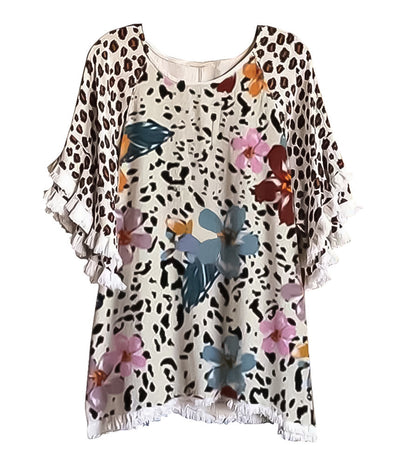 Blusa Suelta Cuello Redondo con Volantes de Encaje y Bloques de Color para Mujer - Image 22