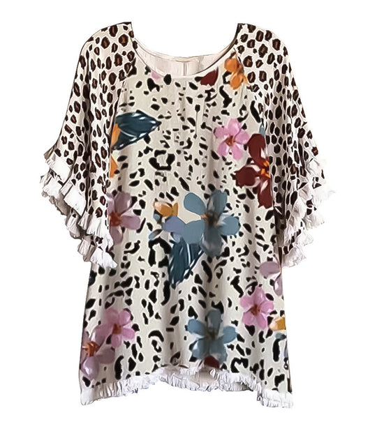 Blusa Suelta Cuello Redondo con Volantes de Encaje y Bloques de Color para Mujer - Image 22