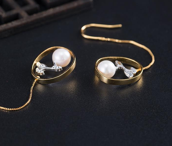 Aretes de Perla de Agua Dulce Plata 925 Estilo Retro