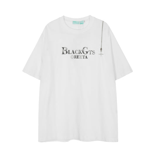 Camiseta Casual para Hombre con Cuello Redondo y Cierre, Estampado de Letras - Image 5