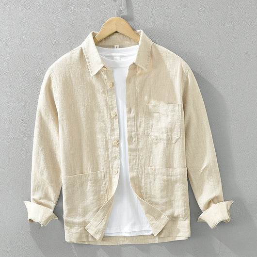 Camisa Casual Minimalista Retro de Manga Larga para Hombre - Image 6